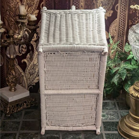 LARGE White Wicker Vintage Retro Boho 2 Compartment Magazine Holder with Handle - Picture 5 of 8